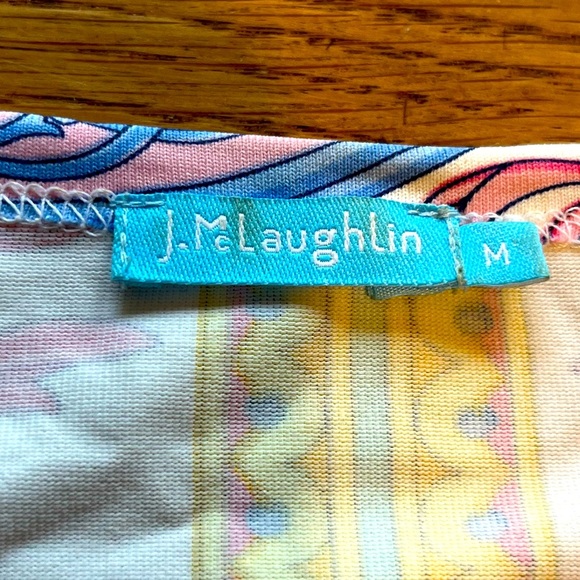 J. McLaughlin Pink and Blue Patterned Blouse 3/4 sleeves size Medium - Picture 3 of 8